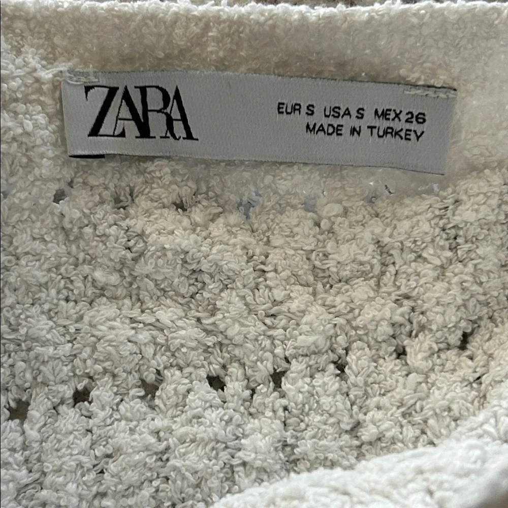 Zara Crochet Knit Cropped Top Square Neck w/ Puff Eyelet Sleeves elastic size S